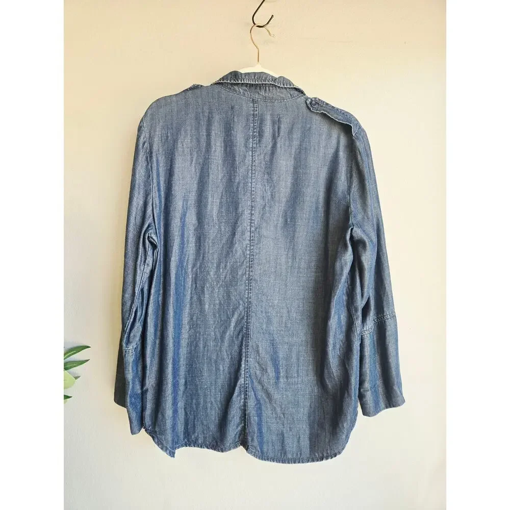 Bella Dahl Blue Tencel Button Down Shirt Flared Sleeve Western Style Top Size M